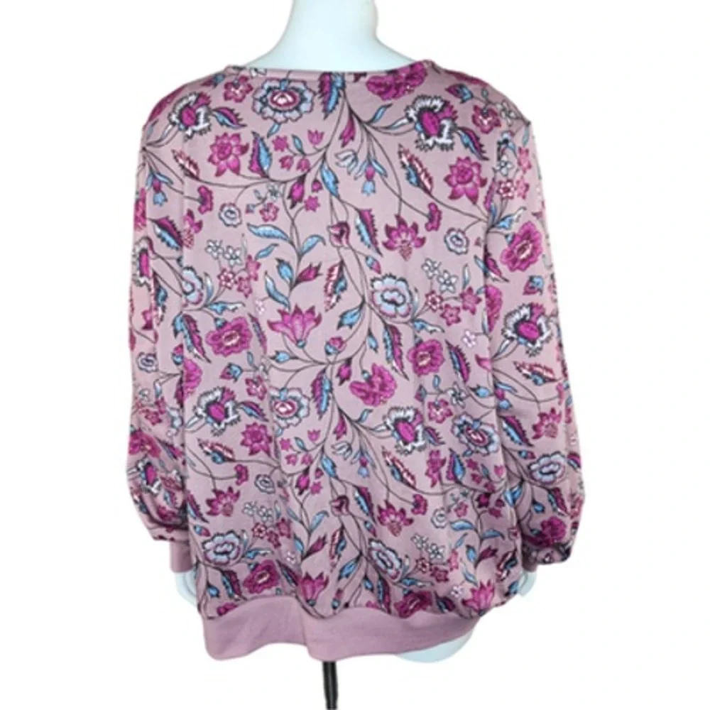 The Muses Lounge‎ French Terry Zip-Front Full Zip Jacket Mauve Floral X-Large